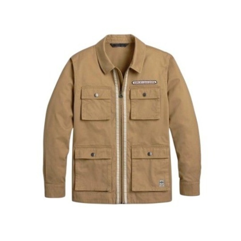 Harley Davidson Men 2XL Tan More Than A Machine Slim Cotton Twill Utility Jacket